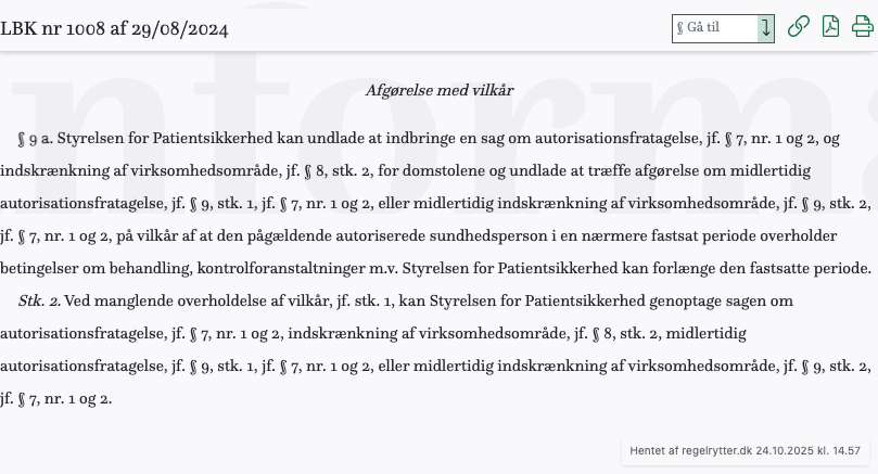 Screenshot af § 9 a. fra retsinformation.dk