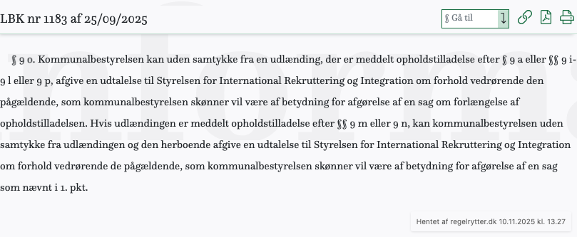 Screenshot af § 9 o. fra retsinformation.dk