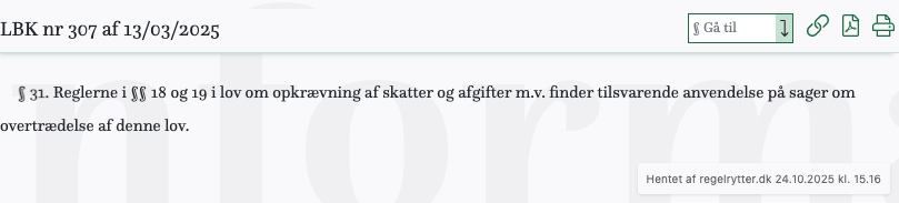 Screenshot af § 31. fra retsinformation.dk