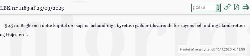 Screenshot af § 45 m. fra retsinformation.dk