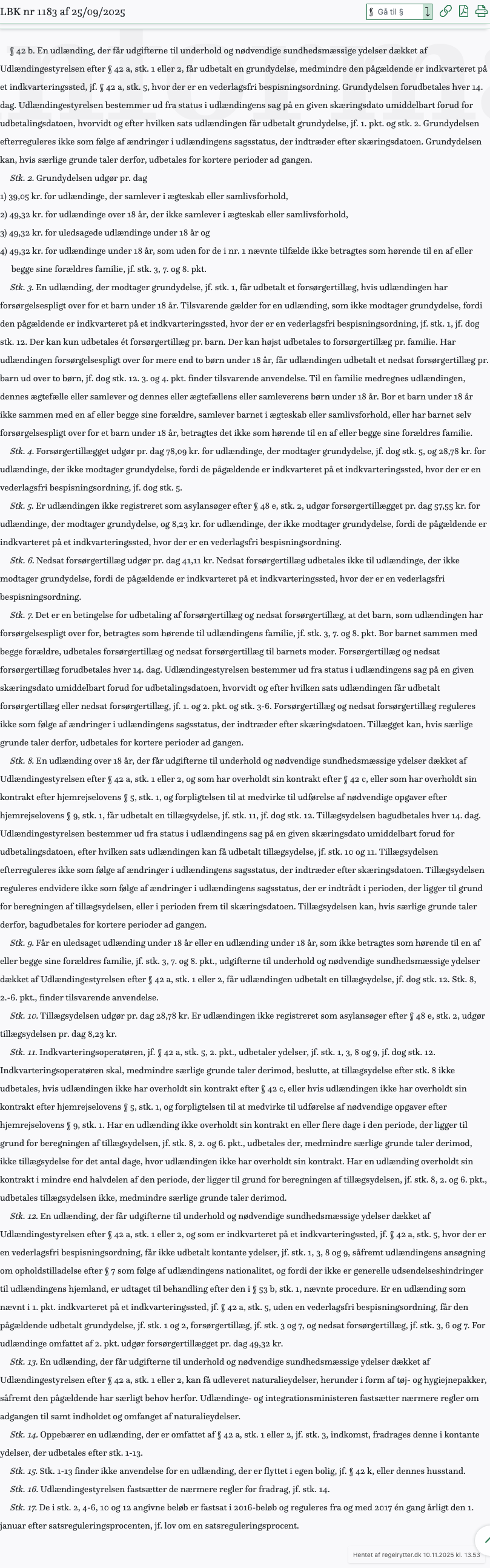 Screenshot af § 42 b. fra retsinformation.dk