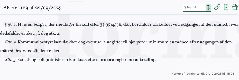 Screenshot af § 96 c. fra retsinformation.dk