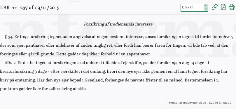 Screenshot af § 54. fra retsinformation.dk