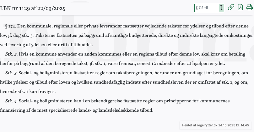Screenshot af § 174. fra retsinformation.dk
