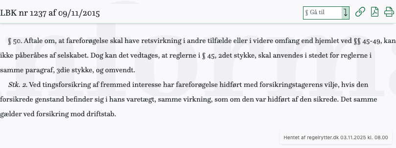 Screenshot af § 50. fra retsinformation.dk