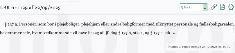 Screenshot af § 137 a. fra retsinformation.dk