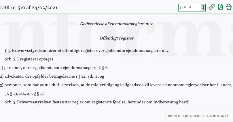 Screenshot af § 5. fra retsinformation.dk