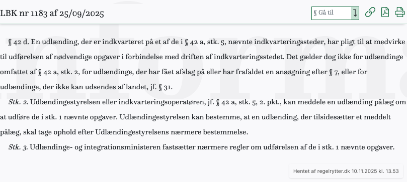 Screenshot af § 42 d. fra retsinformation.dk