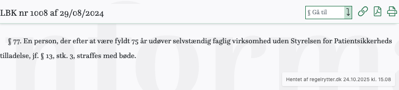 Screenshot af § 77. fra retsinformation.dk