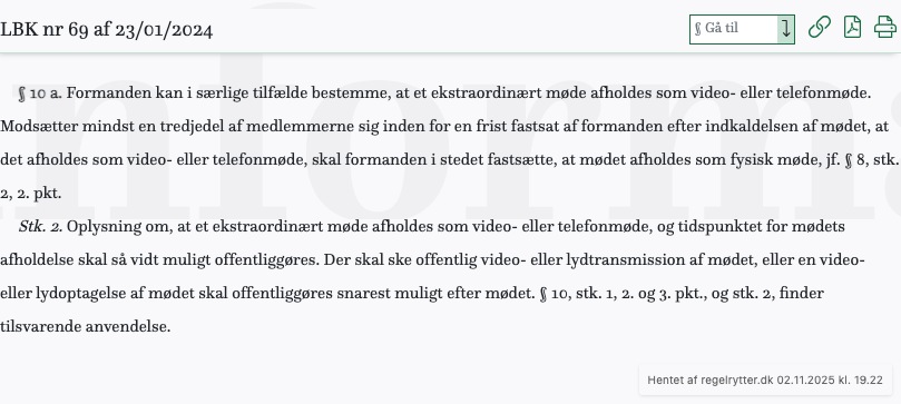 Screenshot af § 10 a. fra retsinformation.dk