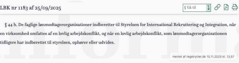 Screenshot af § 44 h. fra retsinformation.dk
