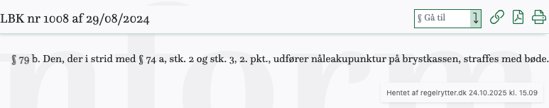 Screenshot af § 79 b. fra retsinformation.dk