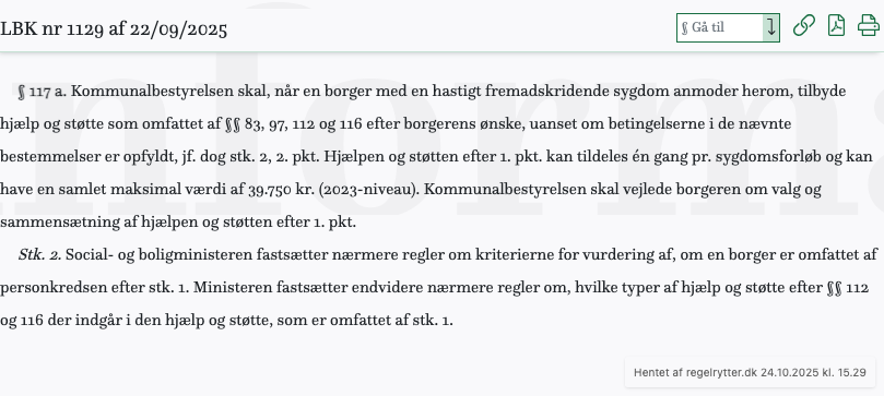 Screenshot af § 117 a. fra retsinformation.dk