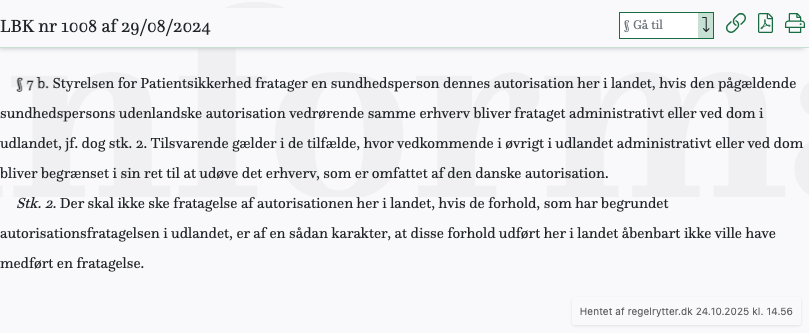 Screenshot af § 7 b. fra retsinformation.dk