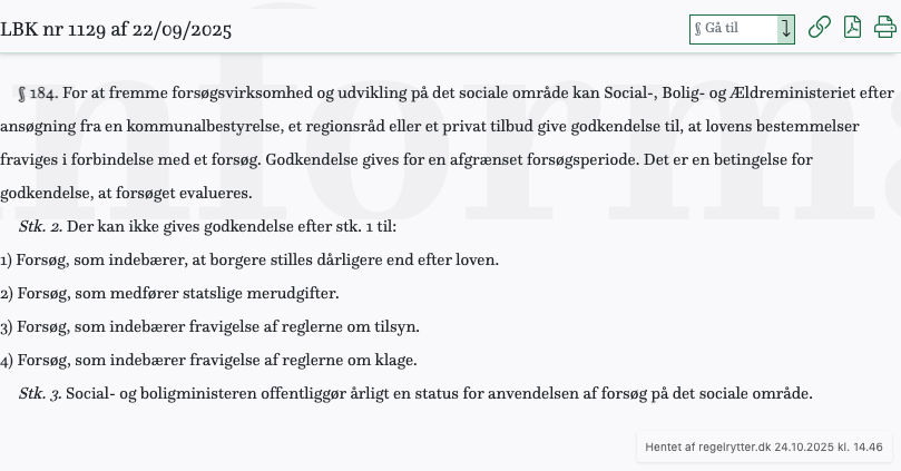 Screenshot af § 184. fra retsinformation.dk
