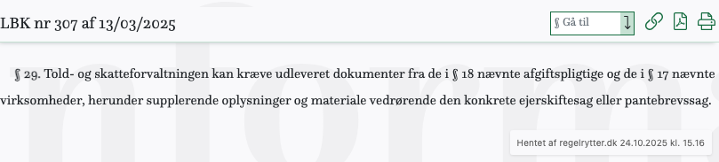 Screenshot af § 29. fra retsinformation.dk