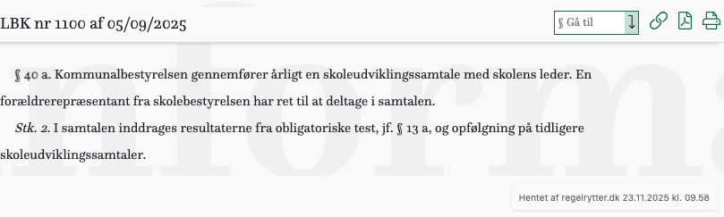 Screenshot af § 40 a. fra retsinformation.dk