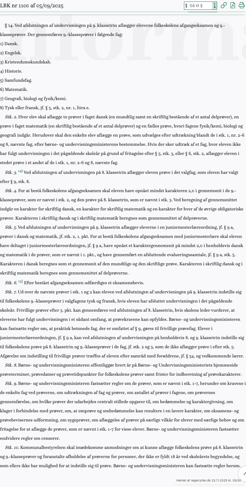 Screenshot af § 14. fra retsinformation.dk