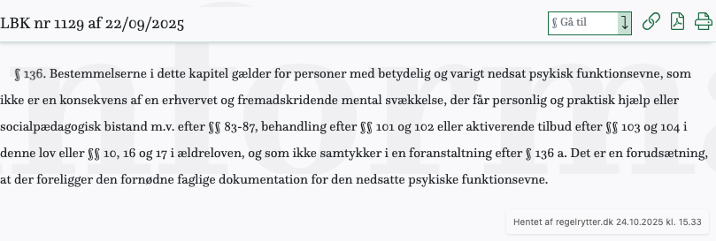Screenshot af § 136. fra retsinformation.dk
