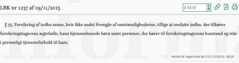 Screenshot af § 55. fra retsinformation.dk