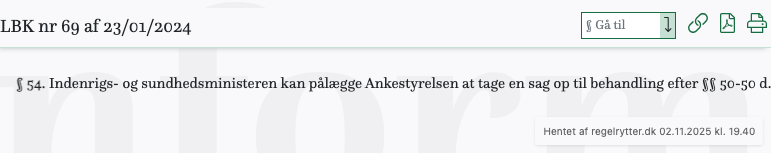 Screenshot af § 54. fra retsinformation.dk