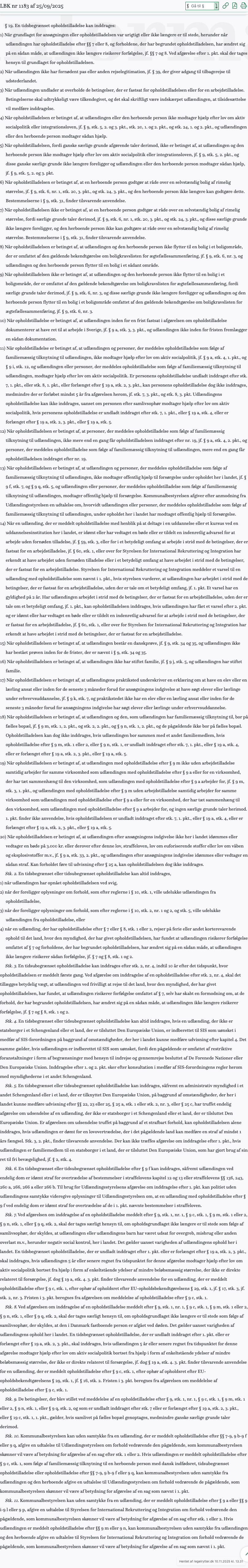 Screenshot af § 19. fra retsinformation.dk