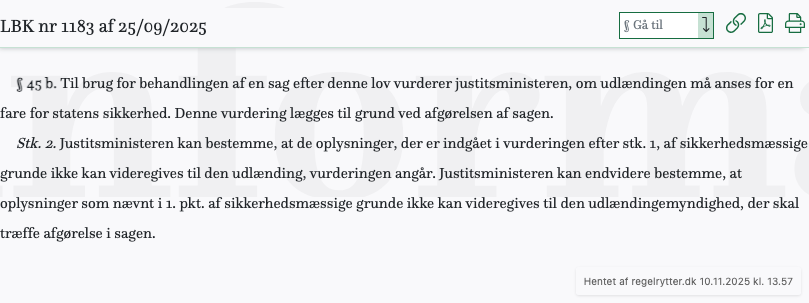 Screenshot af § 45 b. fra retsinformation.dk