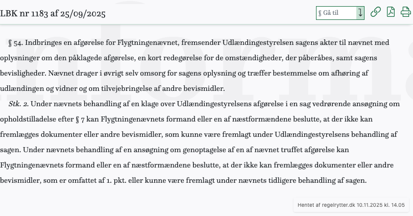 Screenshot af § 54. fra retsinformation.dk