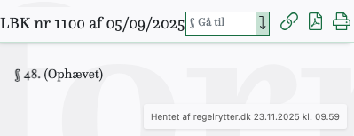 Screenshot af § 48. fra retsinformation.dk