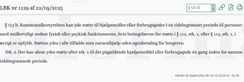 Screenshot af § 113 b. fra retsinformation.dk