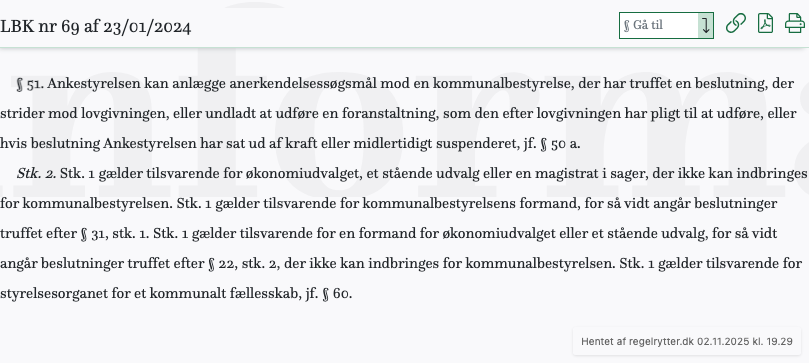 Screenshot af § 51. fra retsinformation.dk