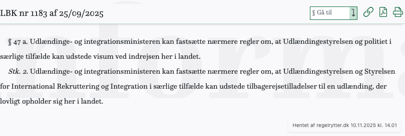 Screenshot af § 47 a. fra retsinformation.dk