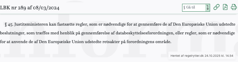 Screenshot af § 45. fra retsinformation.dk