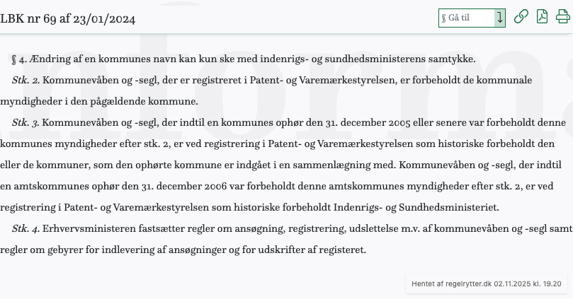 Screenshot af § 4. fra retsinformation.dk