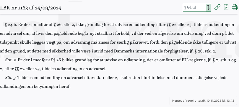 Screenshot af § 24 b. fra retsinformation.dk
