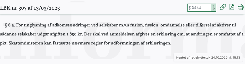 Screenshot af § 6 a. fra retsinformation.dk