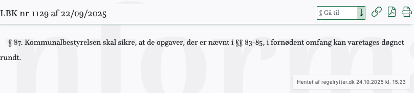 Screenshot af § 87. fra retsinformation.dk