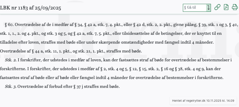 Screenshot af § 60. fra retsinformation.dk
