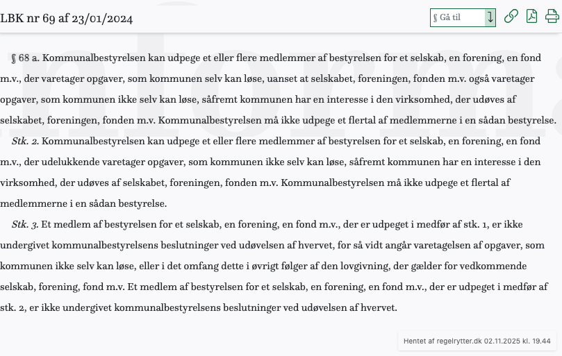 Screenshot af § 68 a. fra retsinformation.dk