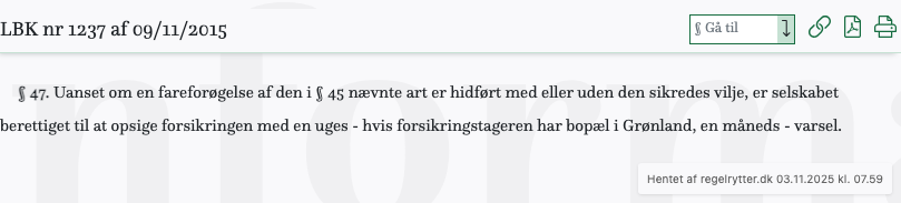 Screenshot af § 47. fra retsinformation.dk