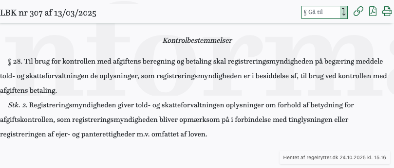 Screenshot af § 28. fra retsinformation.dk