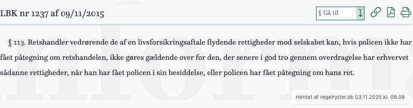 Screenshot af § 113. fra retsinformation.dk
