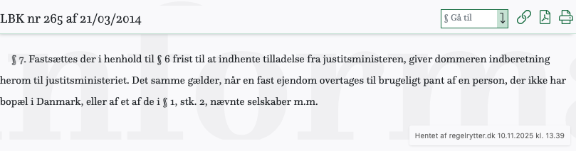 Screenshot af § 7. fra retsinformation.dk