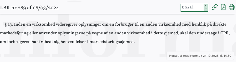 Screenshot af § 13. fra retsinformation.dk