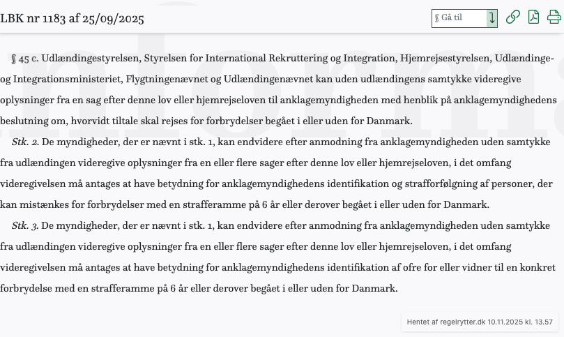 Screenshot af § 45 c. fra retsinformation.dk