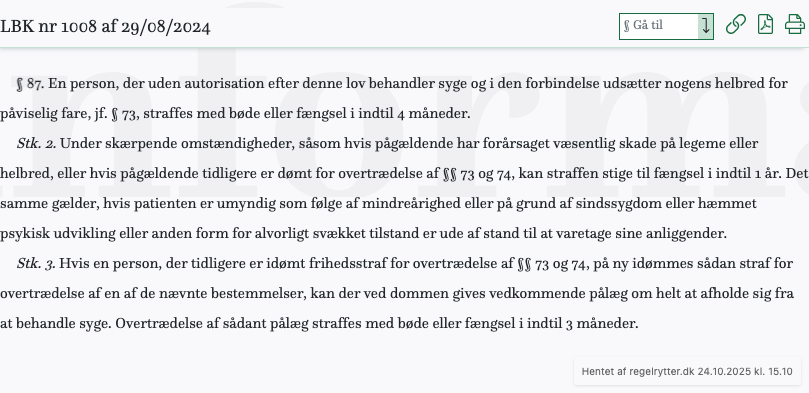 Screenshot af § 87. fra retsinformation.dk