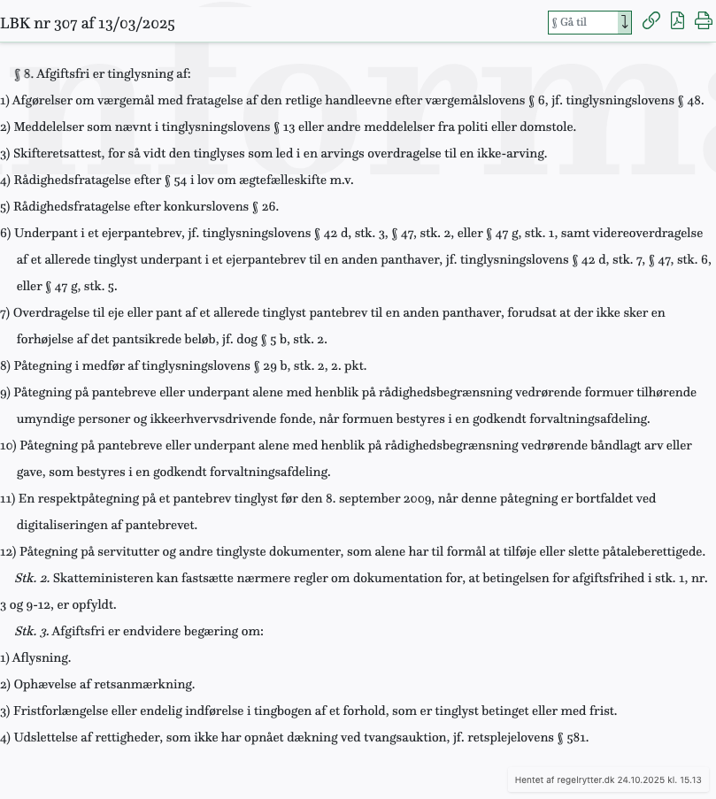 Screenshot af § 8. fra retsinformation.dk