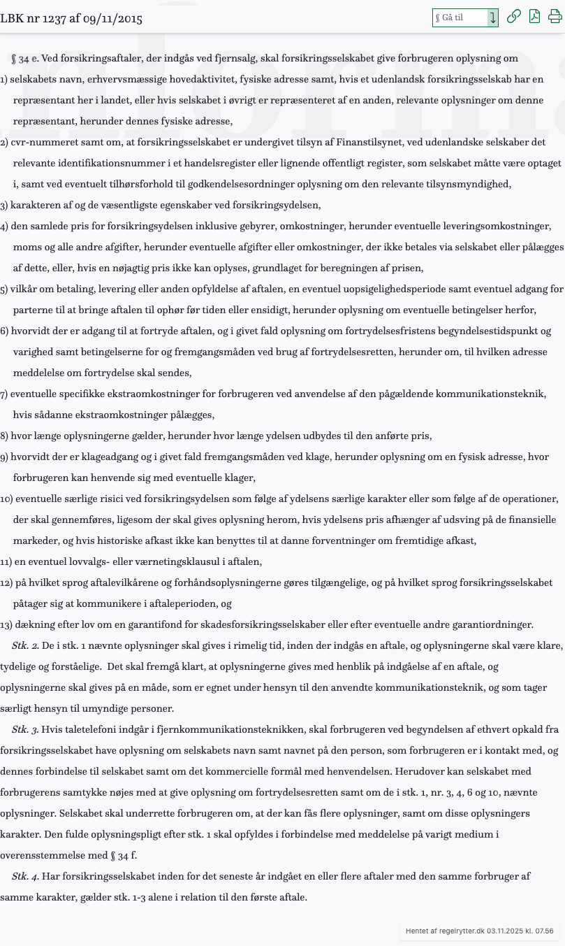 Screenshot af § 34 e. fra retsinformation.dk
