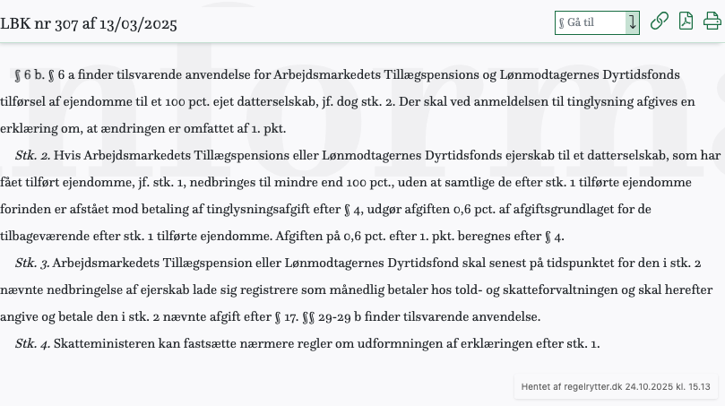 Screenshot af § 6 b. fra retsinformation.dk