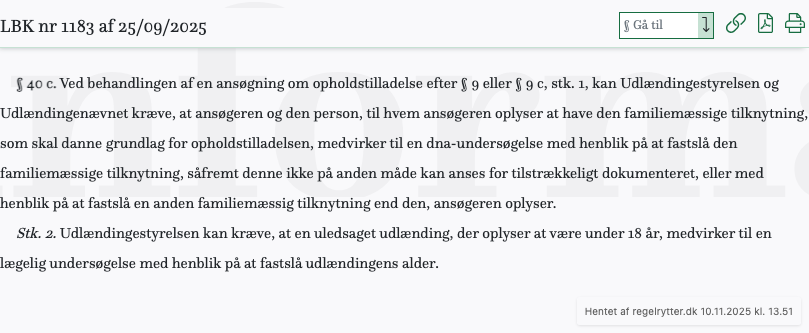 Screenshot af § 40 c. fra retsinformation.dk